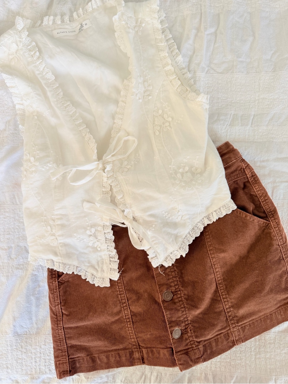 Altar'd State White Embroidered Sleeveless Tie-Front Top